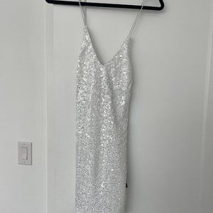 White backless sequin mini dress